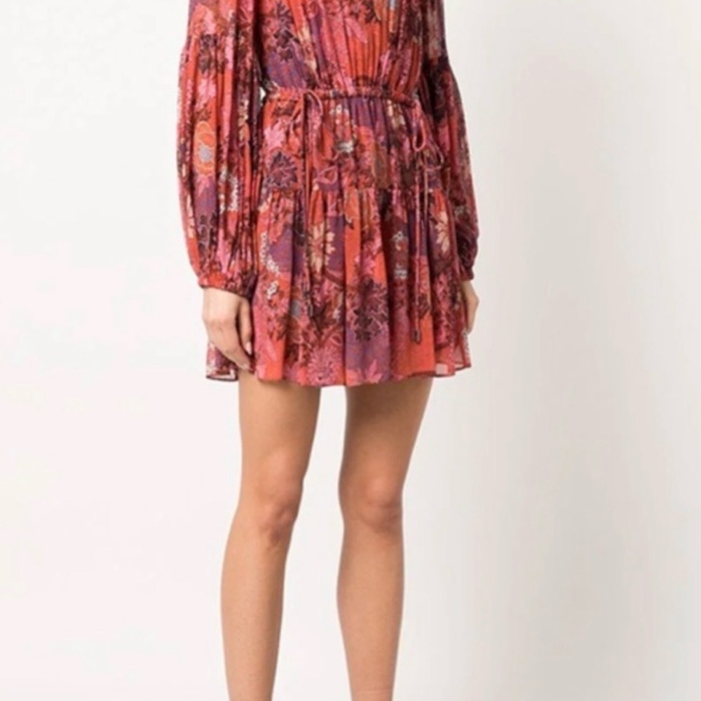 A.L.C. Red Mix Floral V-Neck Long Sleeve Mini Dress size 8 - Picture 5 of 7